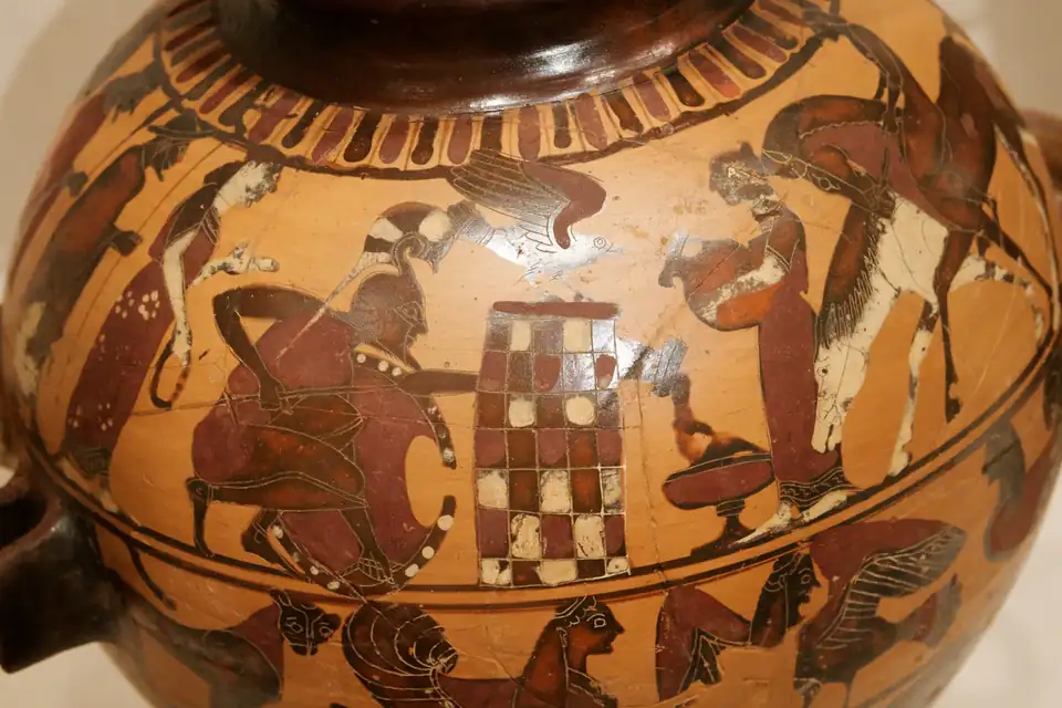 Antieke vaasschildering met Achilles.