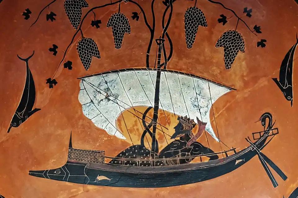 Antieke vaasschildering met Dionysos.