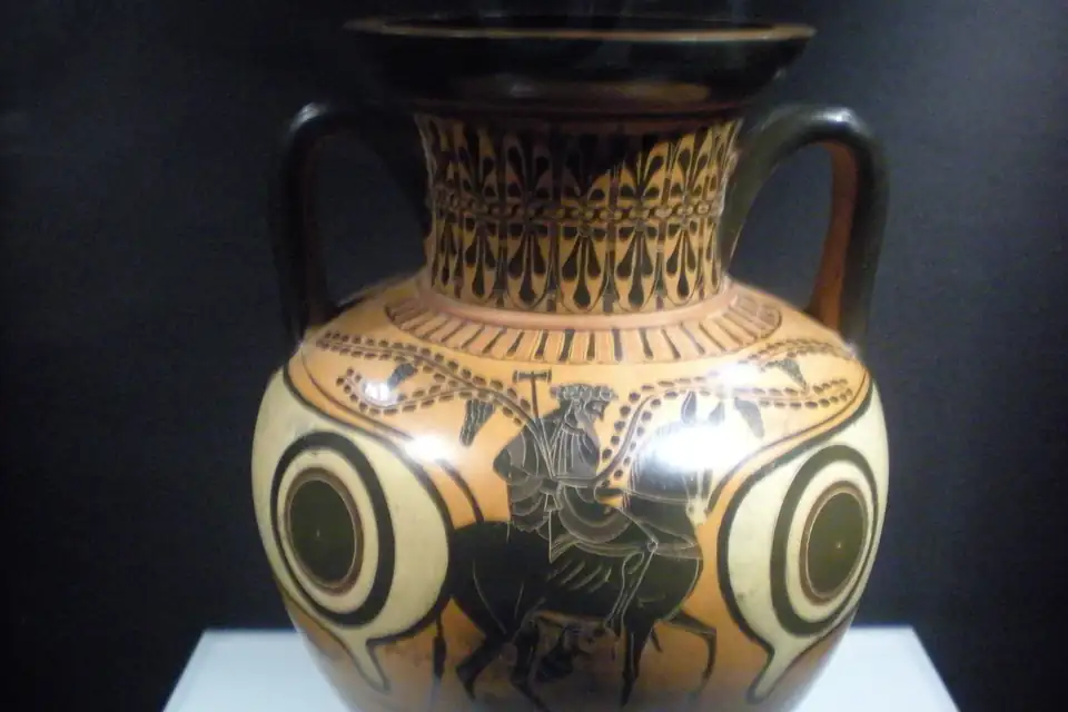 Antieke vaasschildering met Hephaistos.