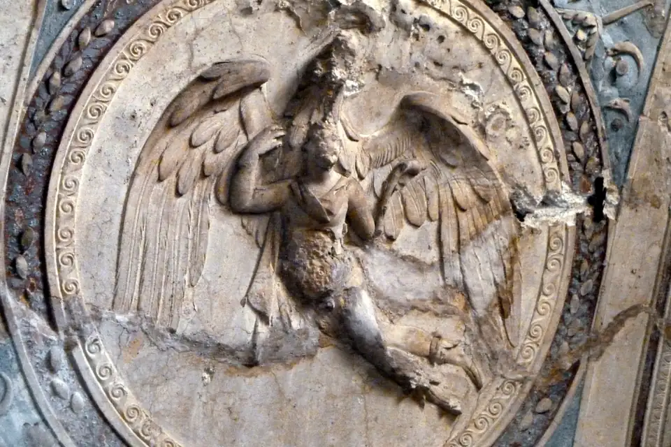 Antieke muurschildering bij het verhaal van Icarus.
