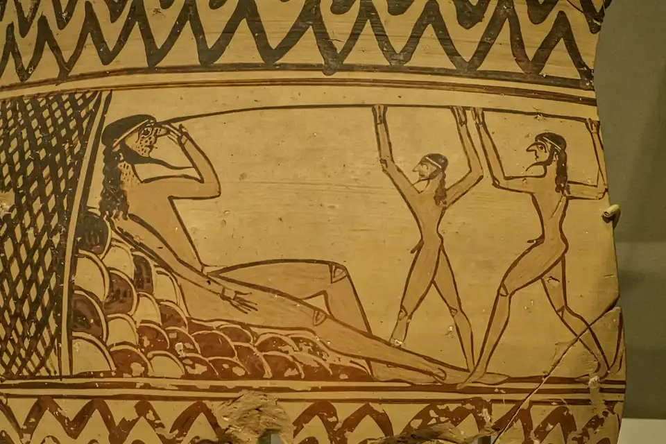 Krater met Odysseus die de cycloop Polyphemos verblindt, omstreeks 670 v.Chr.