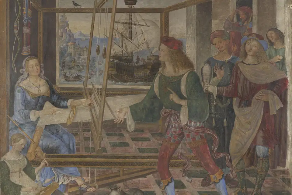 Schilderij van Penelope met de vrijers, door Pinturicchio.