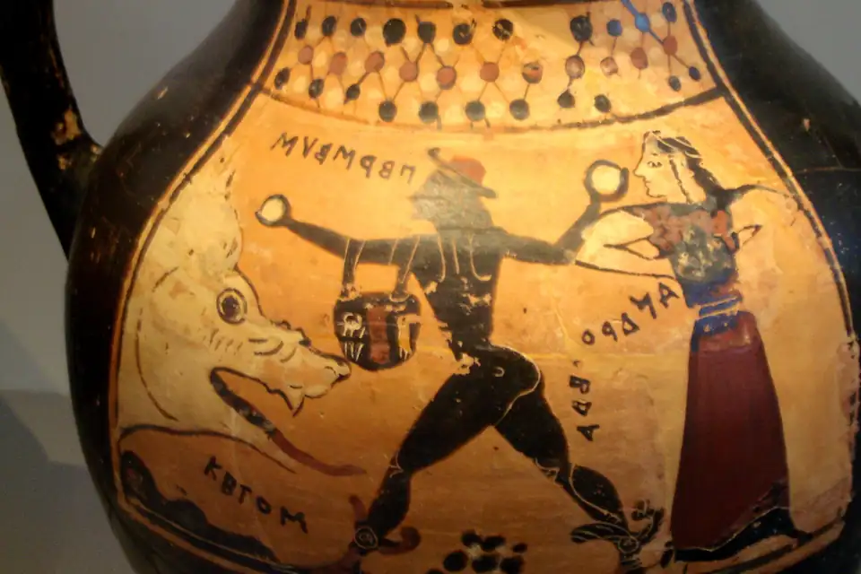 Antieke vaasschildering met Perseus.
