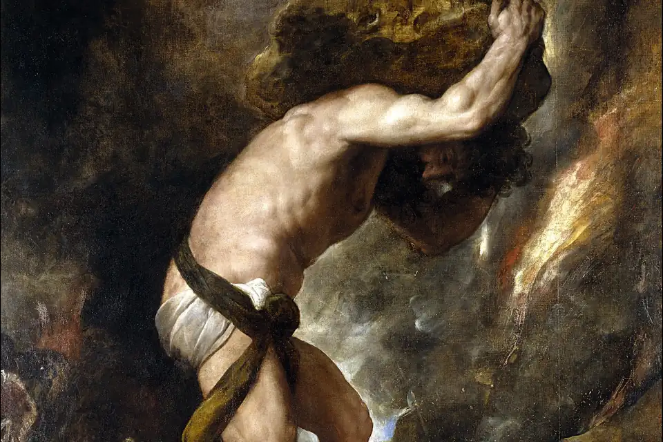 Schilderij van de straf van Sisyphus, door Titiaan.