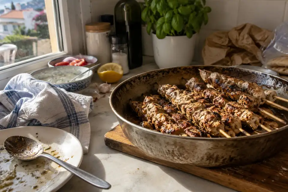 Beeld bij Souvlaki maken.